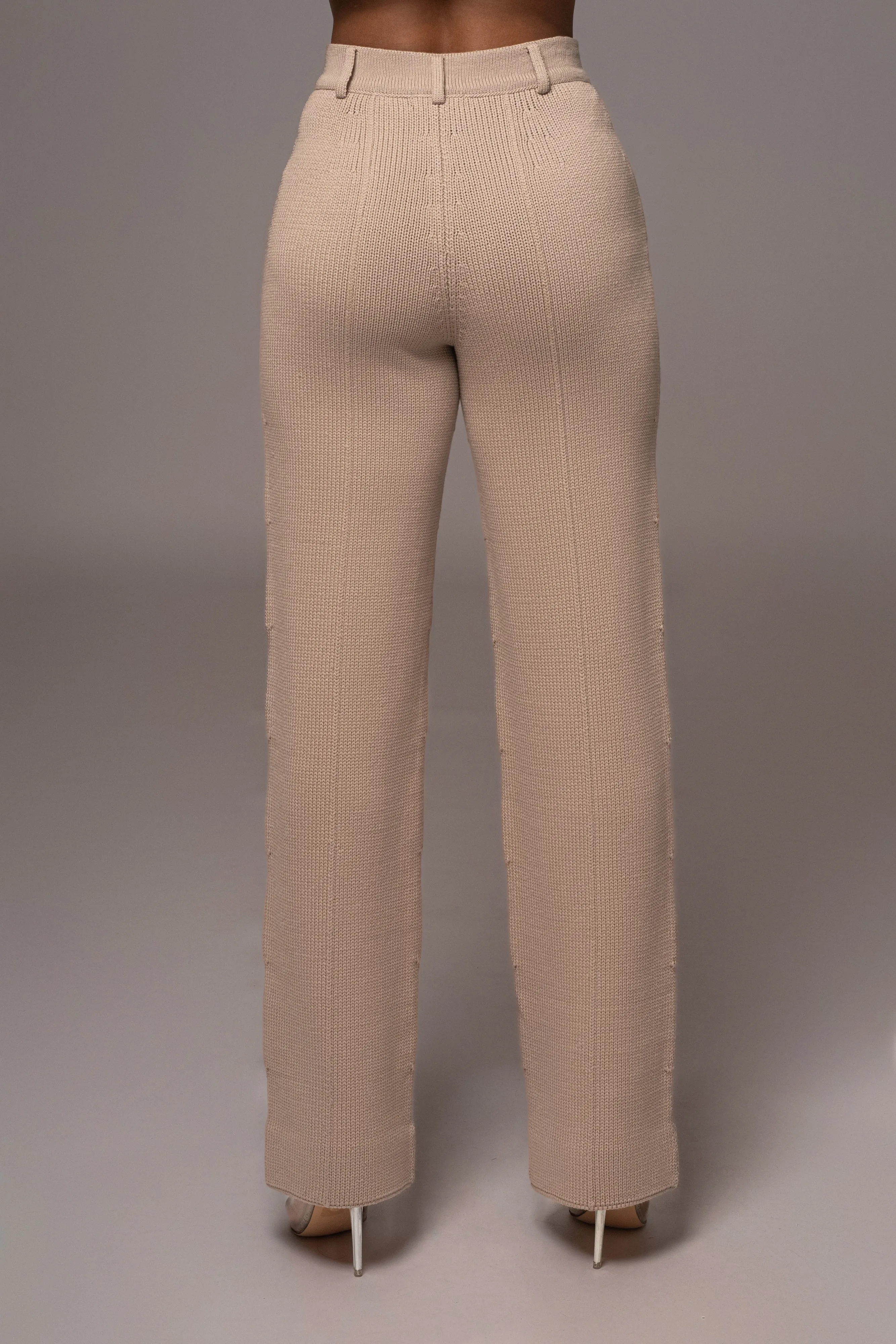 Beige Back In Business Knit Trousers