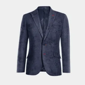  Blazer azul marino de terciopelo paisley solapa en pico