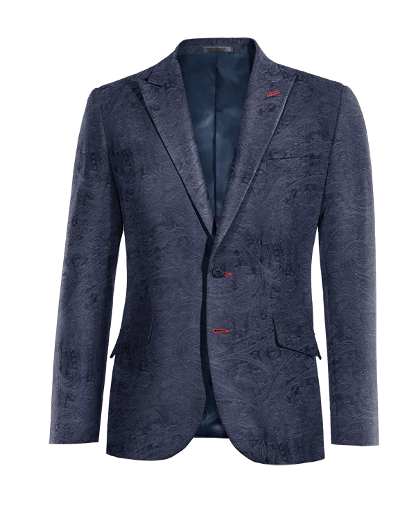  Blazer azul marino de terciopelo paisley solapa en pico