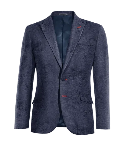  Blazer azul marino de terciopelo paisley solapa en pico