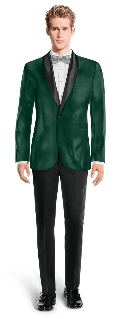  Blazer Esmoquin verde azulado de terciopelo slim fit de 1 botón