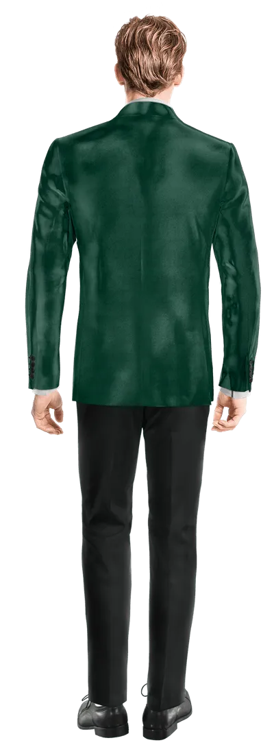  Blazer Esmoquin verde azulado de terciopelo slim fit de 1 botón