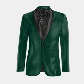  Blazer Esmoquin verde azulado de terciopelo slim fit de 1 botón