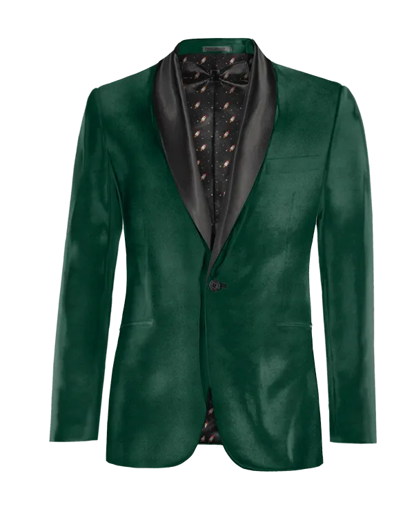  Blazer Esmoquin verde azulado de terciopelo slim fit de 1 botón