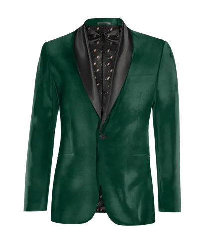  Blazer Esmoquin verde azulado de terciopelo slim fit de 1 botón