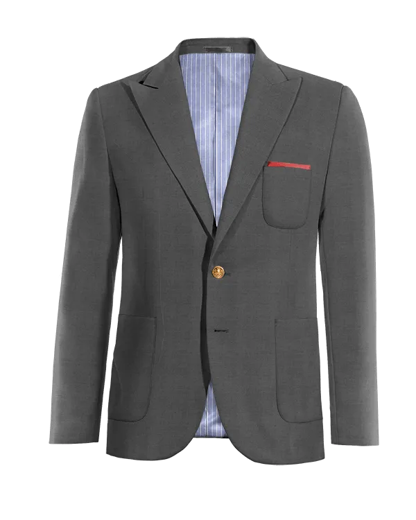  Blazer gris de Lana pura super 100s solapa en pico