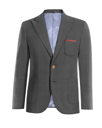  Blazer gris de Lana pura super 100s solapa en pico