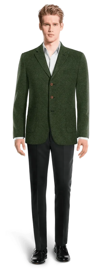  Blazer verde bosque de tweed herringbone esencial de 3 botones