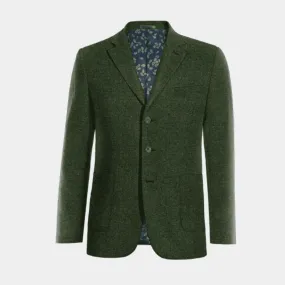  Blazer verde bosque de tweed herringbone esencial de 3 botones