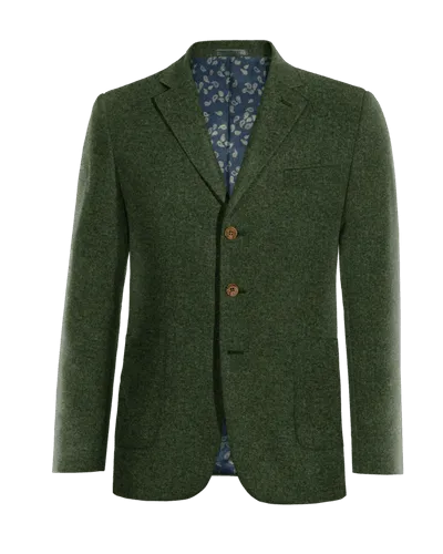  Blazer verde bosque de tweed herringbone esencial de 3 botones