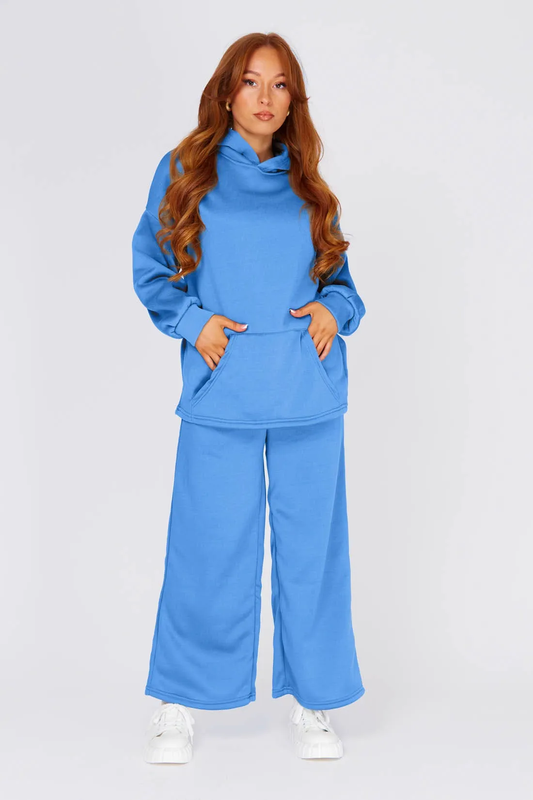 Blue Oversized Hoodie And Wide Leg Joggers Set