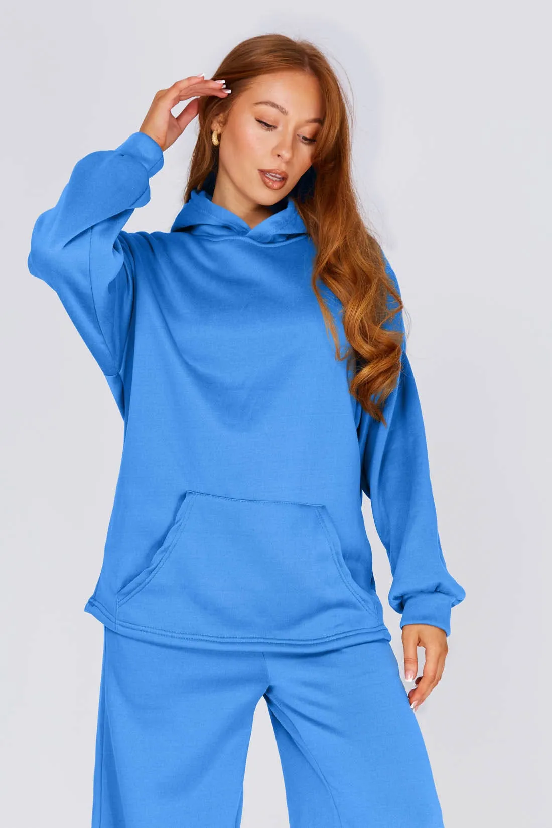 Blue Oversized Hoodie And Wide Leg Joggers Set