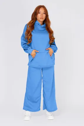 Blue Oversized Hoodie And Wide Leg Joggers Set