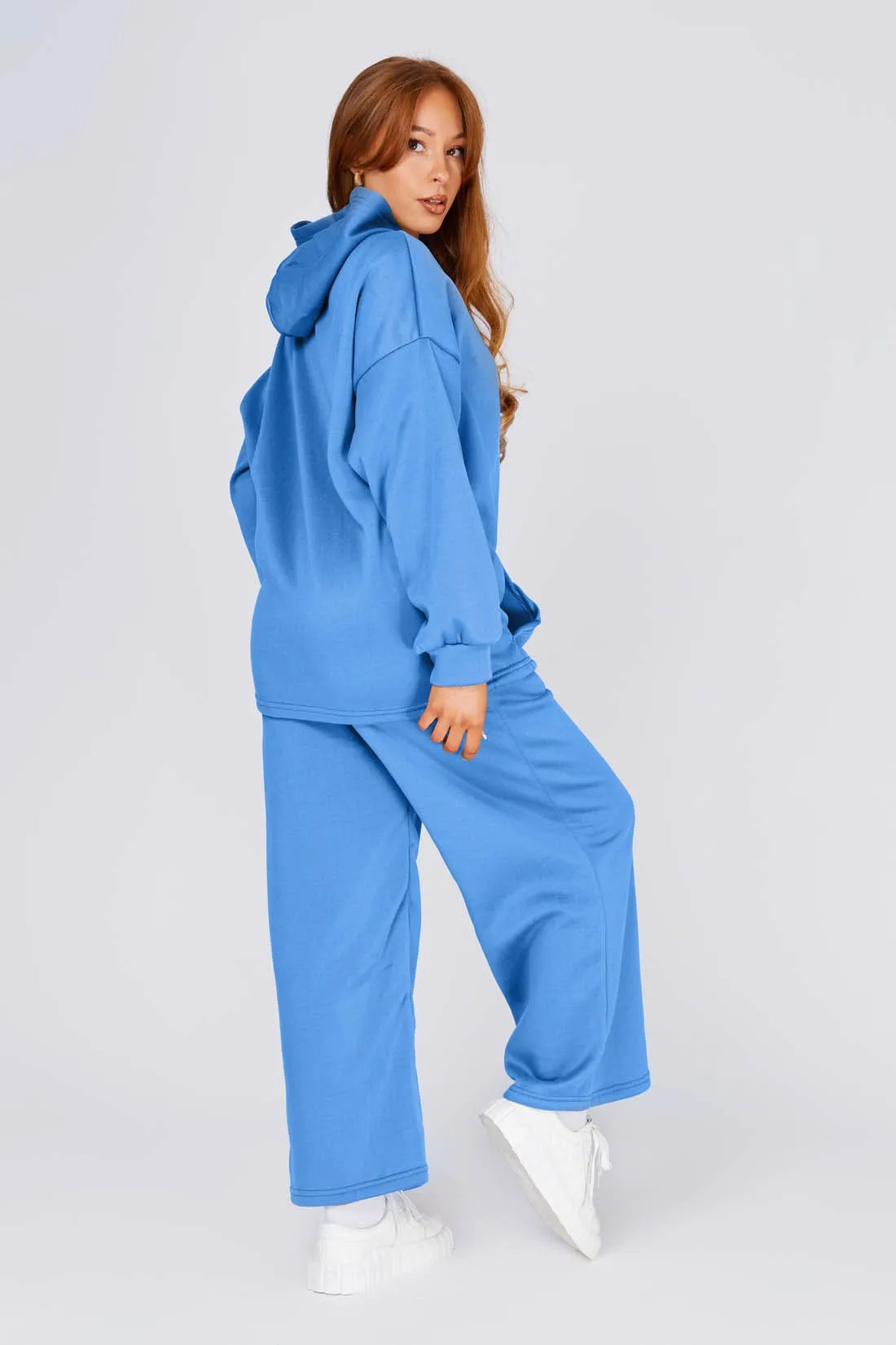 Blue Oversized Hoodie And Wide Leg Joggers Set