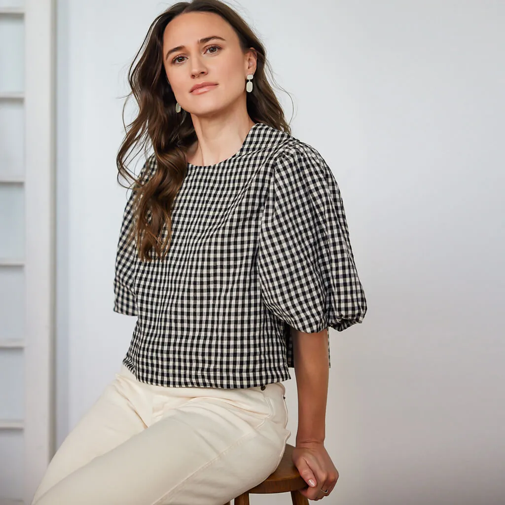 Bubble Sleeve Blouse - Gingham