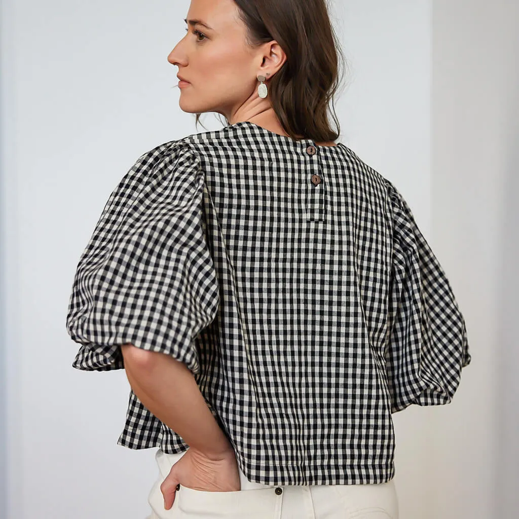 Bubble Sleeve Blouse - Gingham