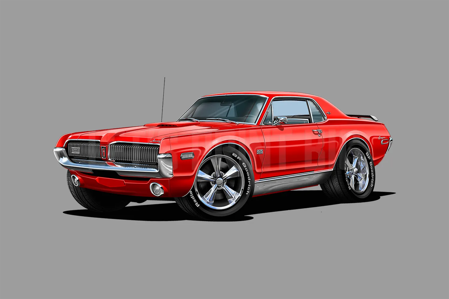 Car Art 1967 Red Mercury Cougar Hot Rod Cartoon Wall Decal