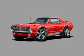 Car Art 1967 Red Mercury Cougar Hot Rod Cartoon Wall Decal