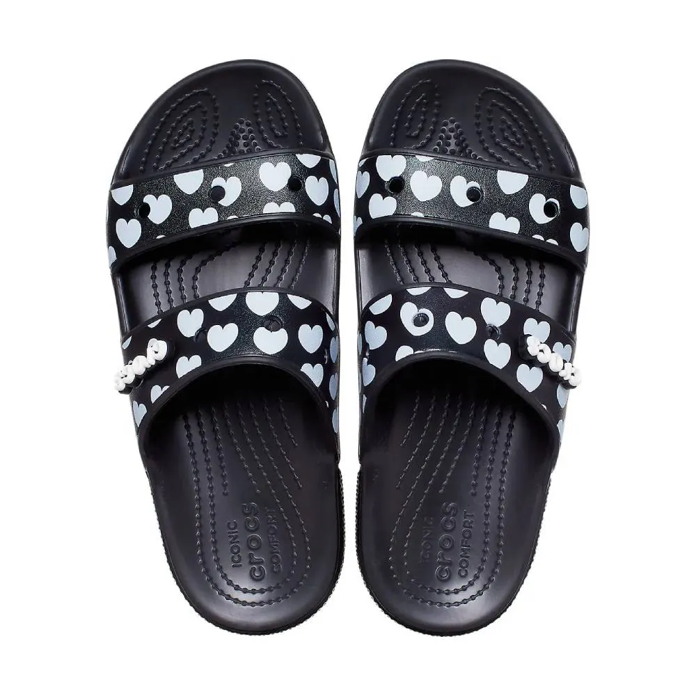 CROCS Unisex Classic Heart Print Sandal (Black/White)