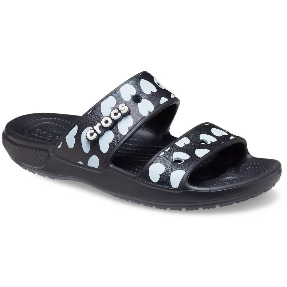 CROCS Unisex Classic Heart Print Sandal (Black/White)