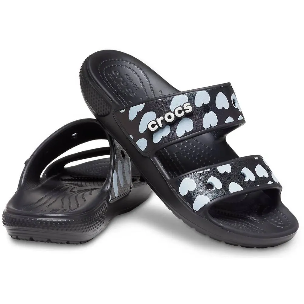 CROCS Unisex Classic Heart Print Sandal (Black/White)