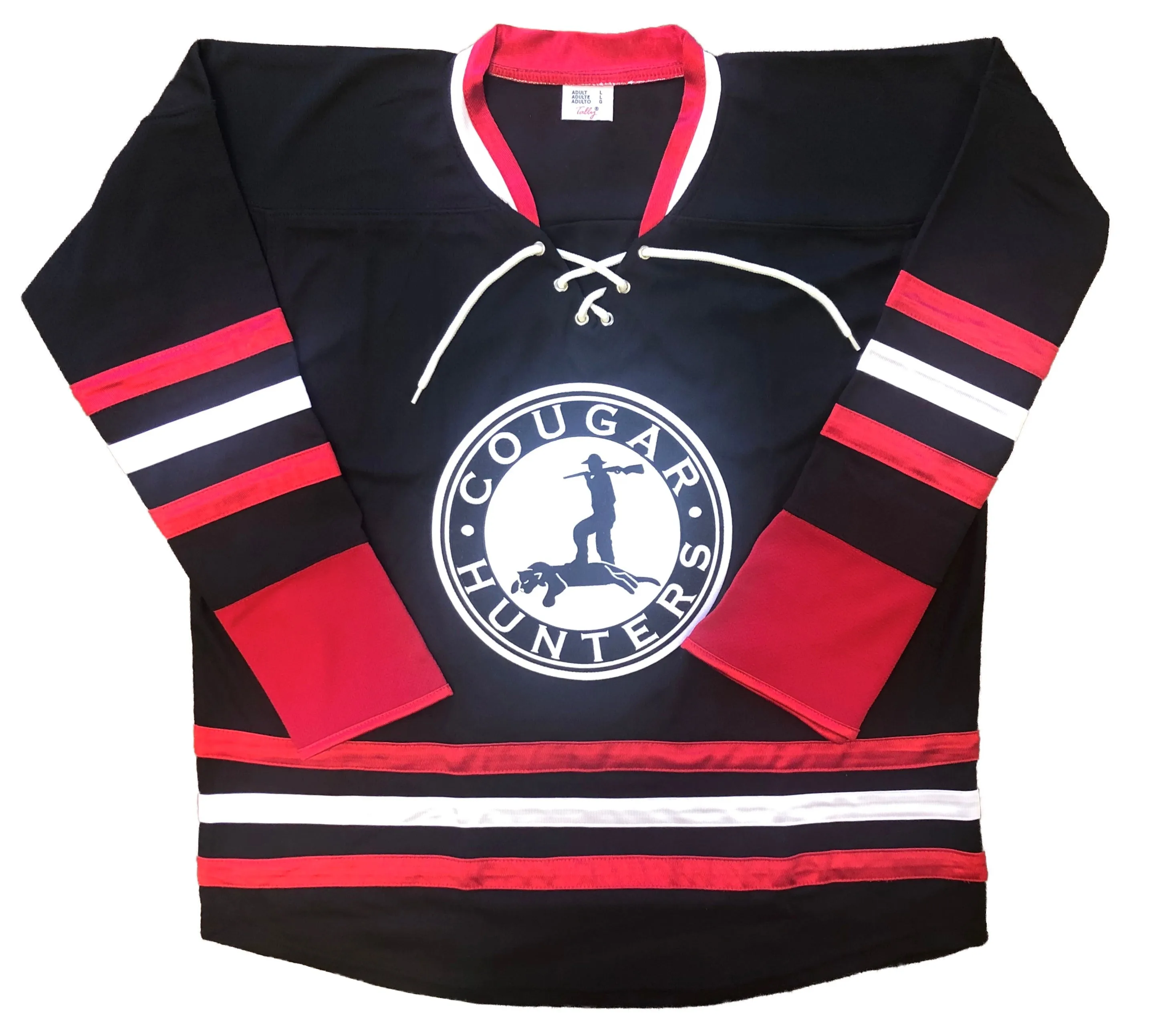 Custom Hockey Jerseys with the Cougar Hunters Embroidered Twill Logo