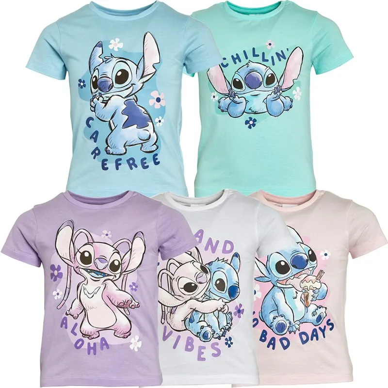 Disney Girls Lilo And Stitch Five Pack T-Shirts Multi