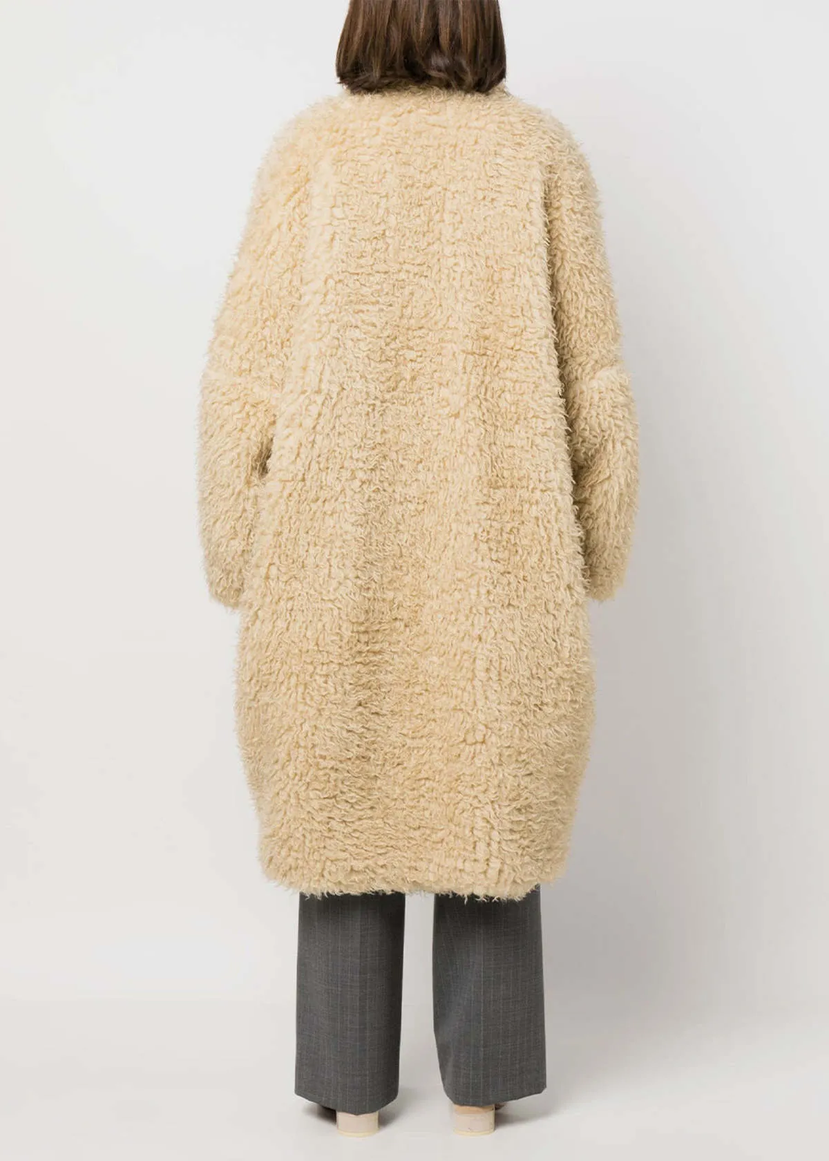 Faux-Fur Single-Breasted Coat - Beige