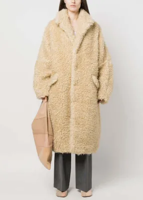 Faux-Fur Single-Breasted Coat - Beige