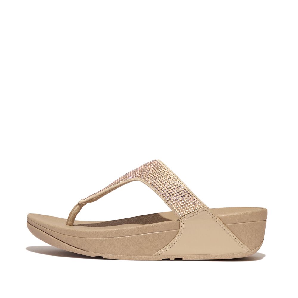 Fit-Flop Lulu Crystal Toe-Post Sandals Latte Beige    