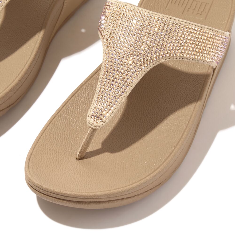 Fit-Flop Lulu Crystal Toe-Post Sandals Latte Beige    