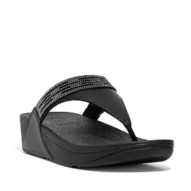 Fit Flop Lulu Lasercrystal Leather Toe-Post Sandals Black     