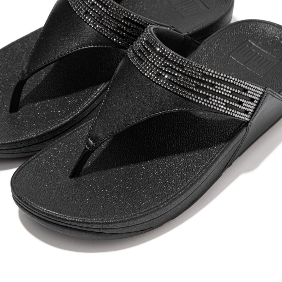 Fit Flop Lulu Lasercrystal Leather Toe-Post Sandals Black     