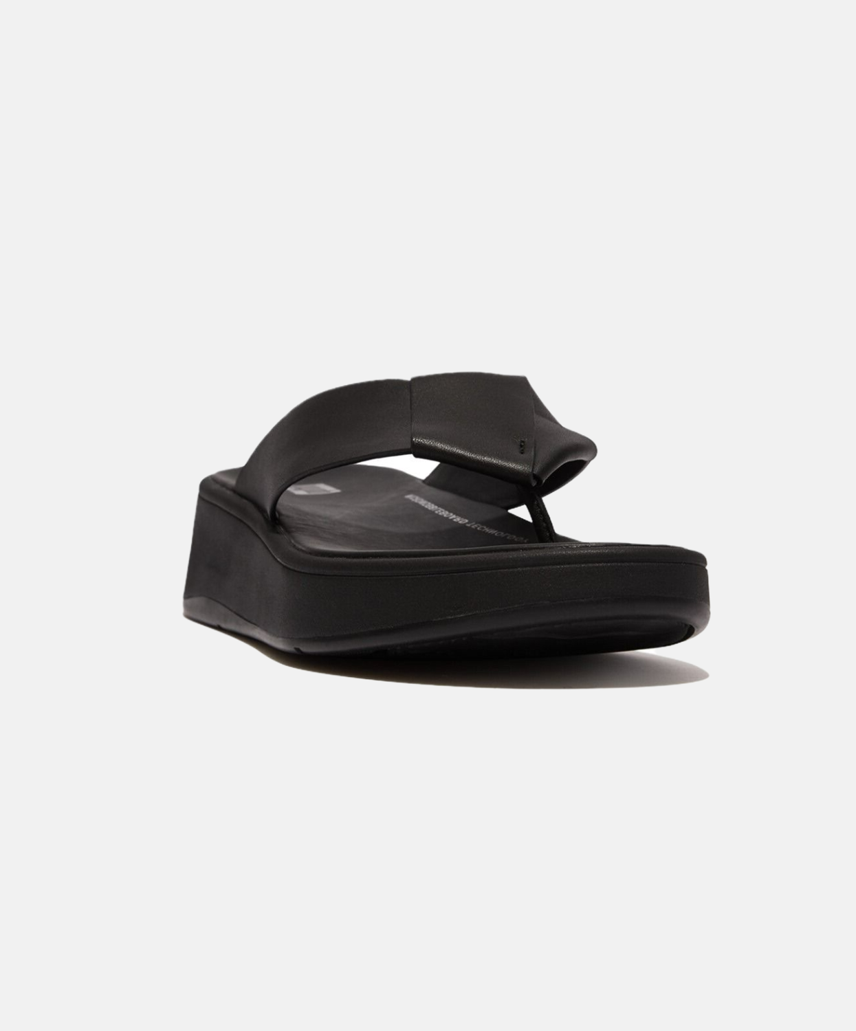 FitFlop F-mode Folded-Leather Flatfrom Toe-Post Sandals Black