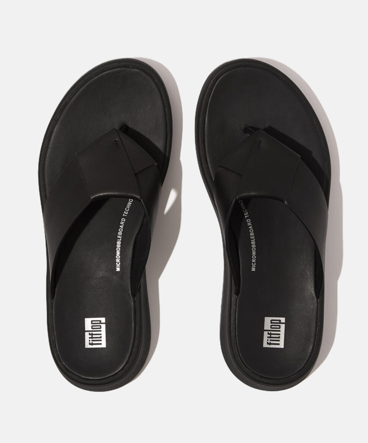 FitFlop F-mode Folded-Leather Flatfrom Toe-Post Sandals Black