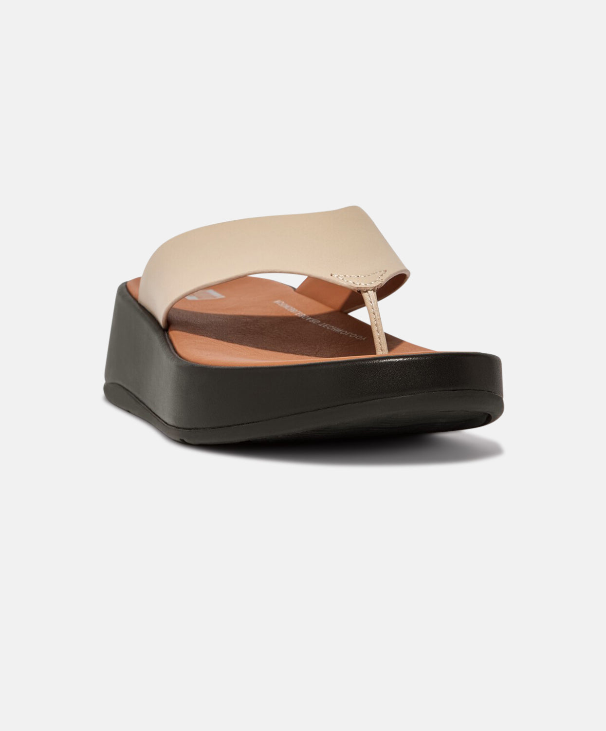 FitFlop F-mode Leather Flatform Toe Post Sandals Stone Beige/Black