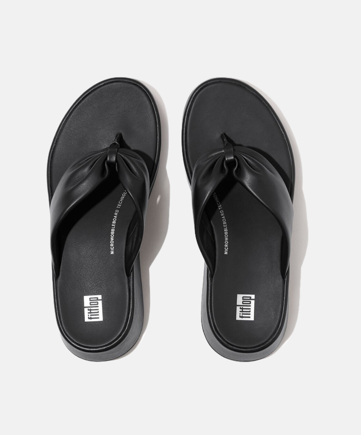 FitFlop F-Mode Leather Twist Flatform Toe Post Sandal Black