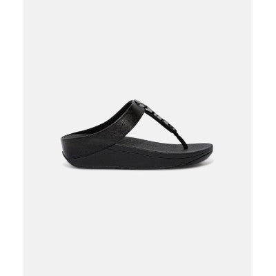 FitFlop Fino Stone Trim Toe Post All Black Sandals