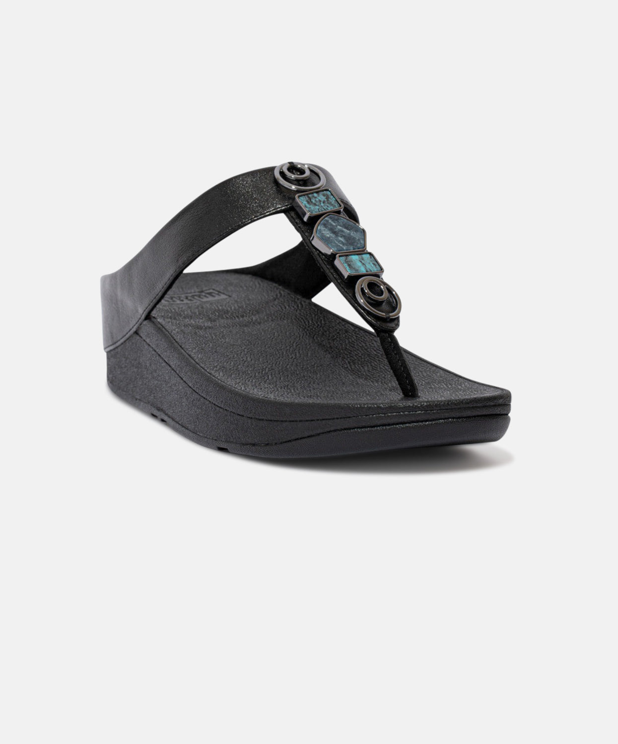 FitFlop Fino Stone Trim Toe Post All Black Sandals