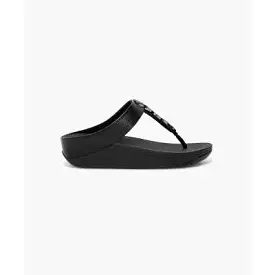 FitFlop Fino Stone Trim Toe Post All Black Sandals