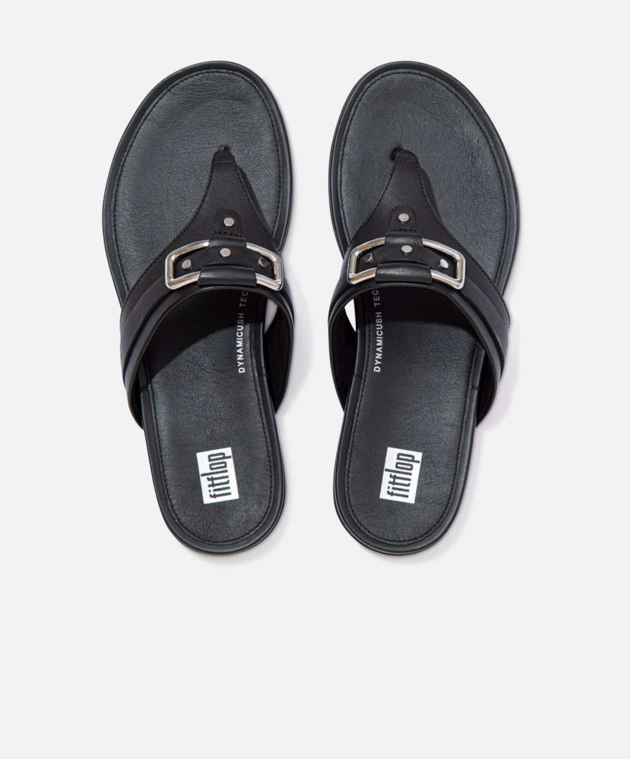 FitFlop Gracie Stud-Buckle Leather Toe Post Sandals Black