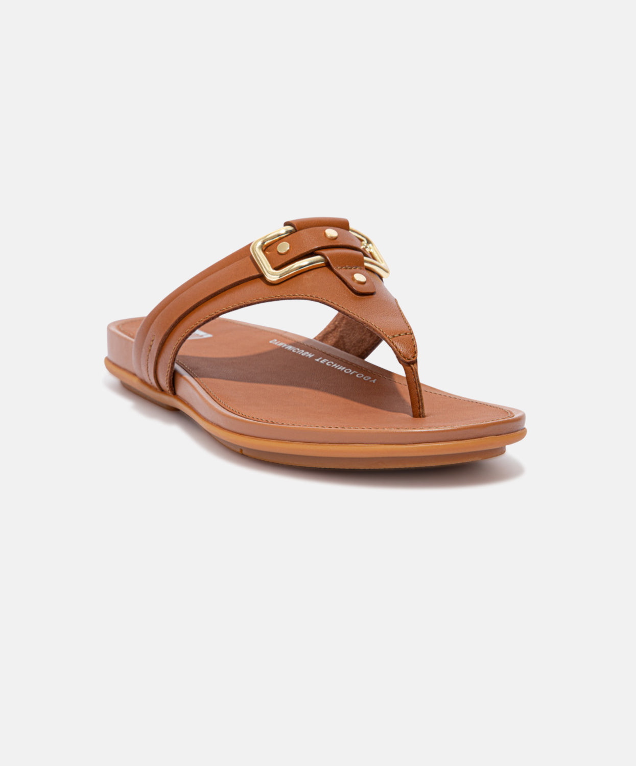 FitFlop Gracie Stud-Buckle Leather Toe Post Sandals Brown