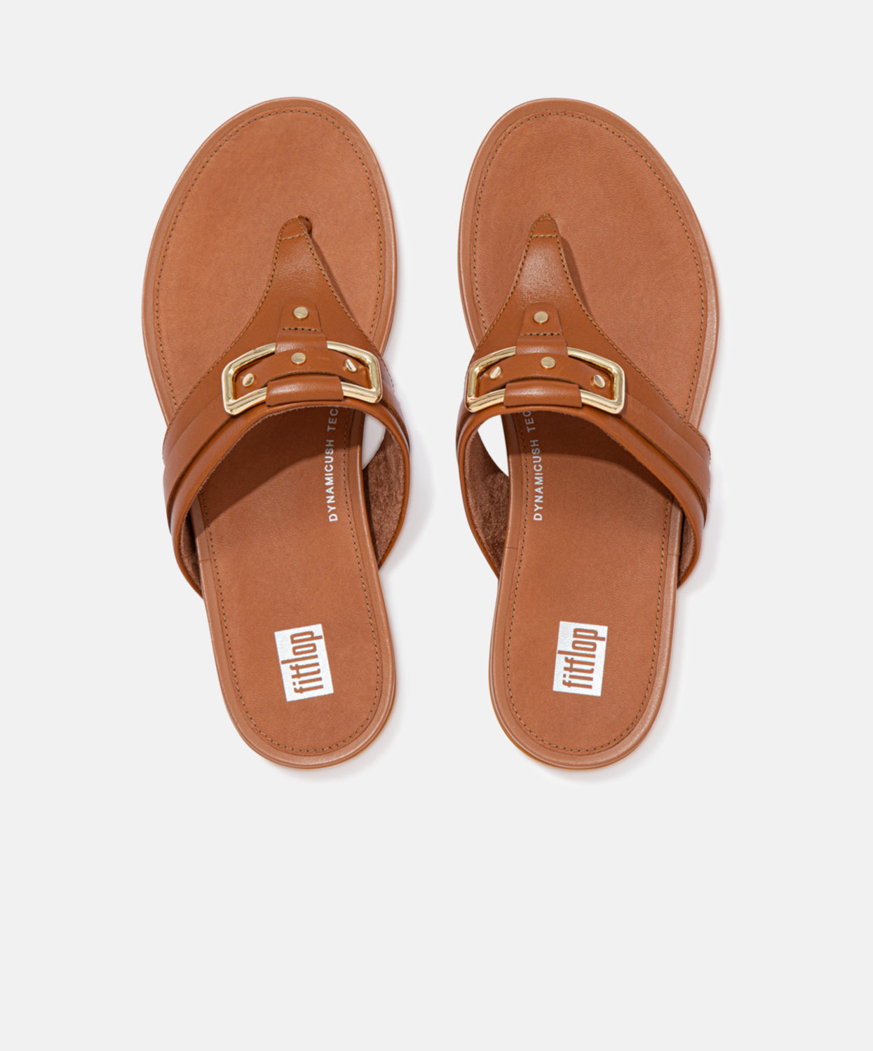 FitFlop Gracie Stud-Buckle Leather Toe Post Sandals Brown