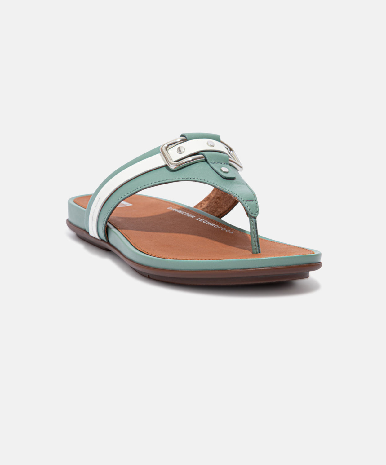 FitFlop Gracie Stud-Buckle Leather Toe Post Sandals Green