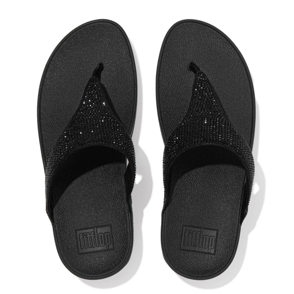 FitFlop Lulu Crystal Embellished Toe Post Sandals All Black