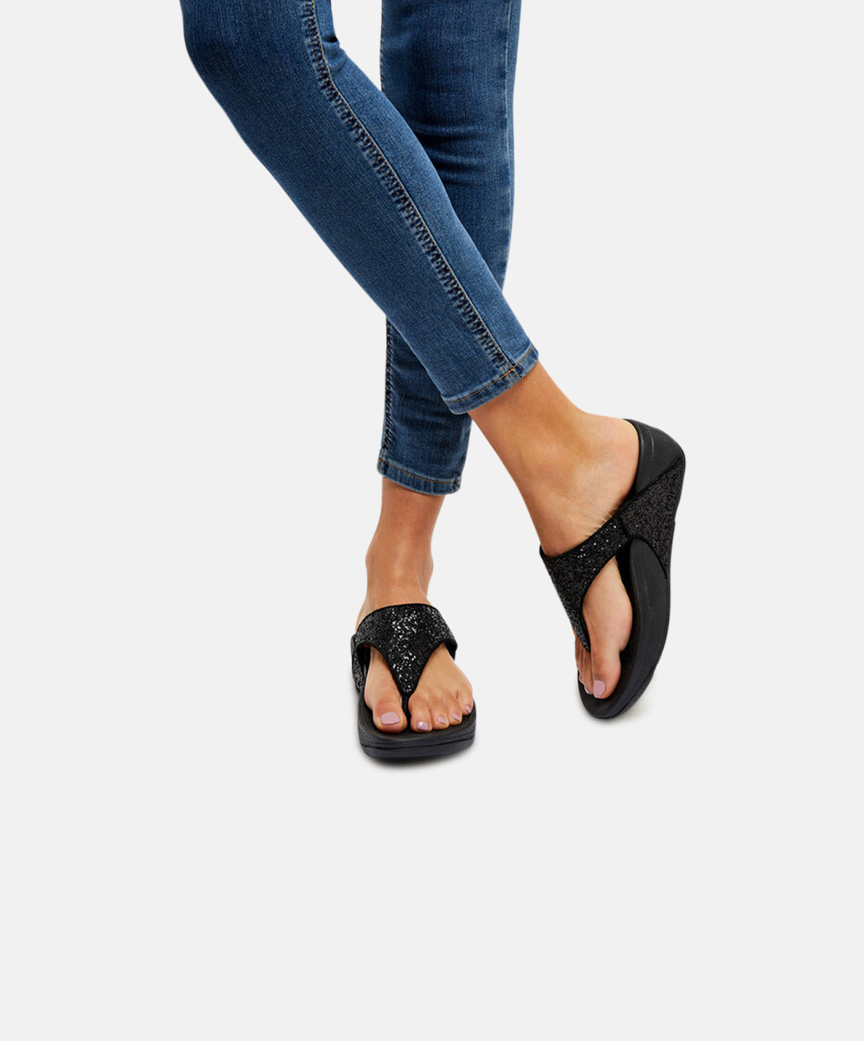 FitFlop Lulu Glitter Toe Post Sandals Navy