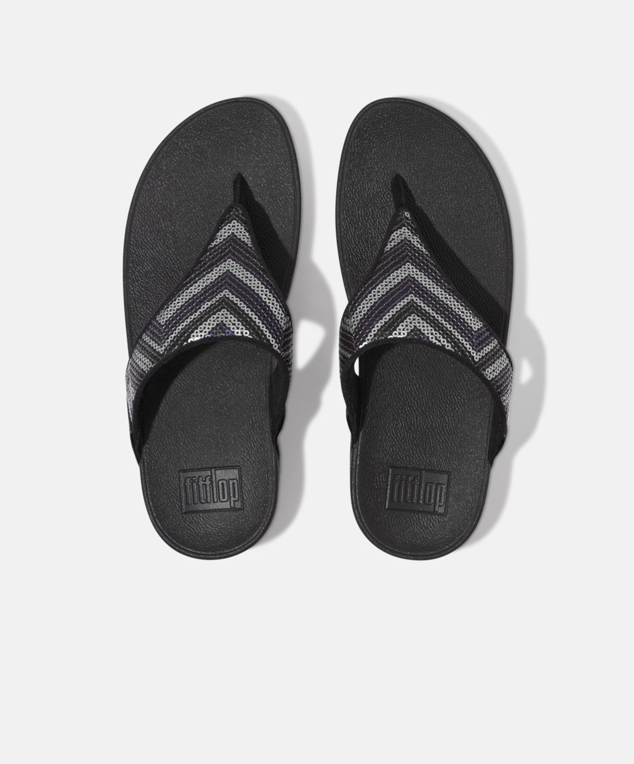 FitFlop Lulu Sequin ZigZag Black Toe-post Sandal