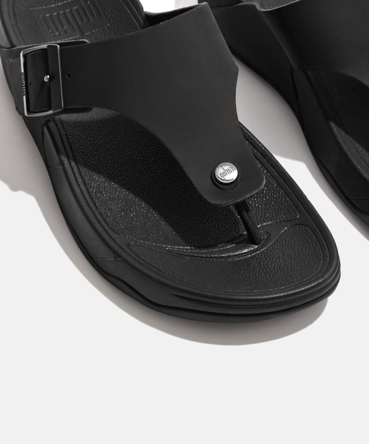 FitFlop Trakk II Mens Buckle Leather Toe Post Sandals Black