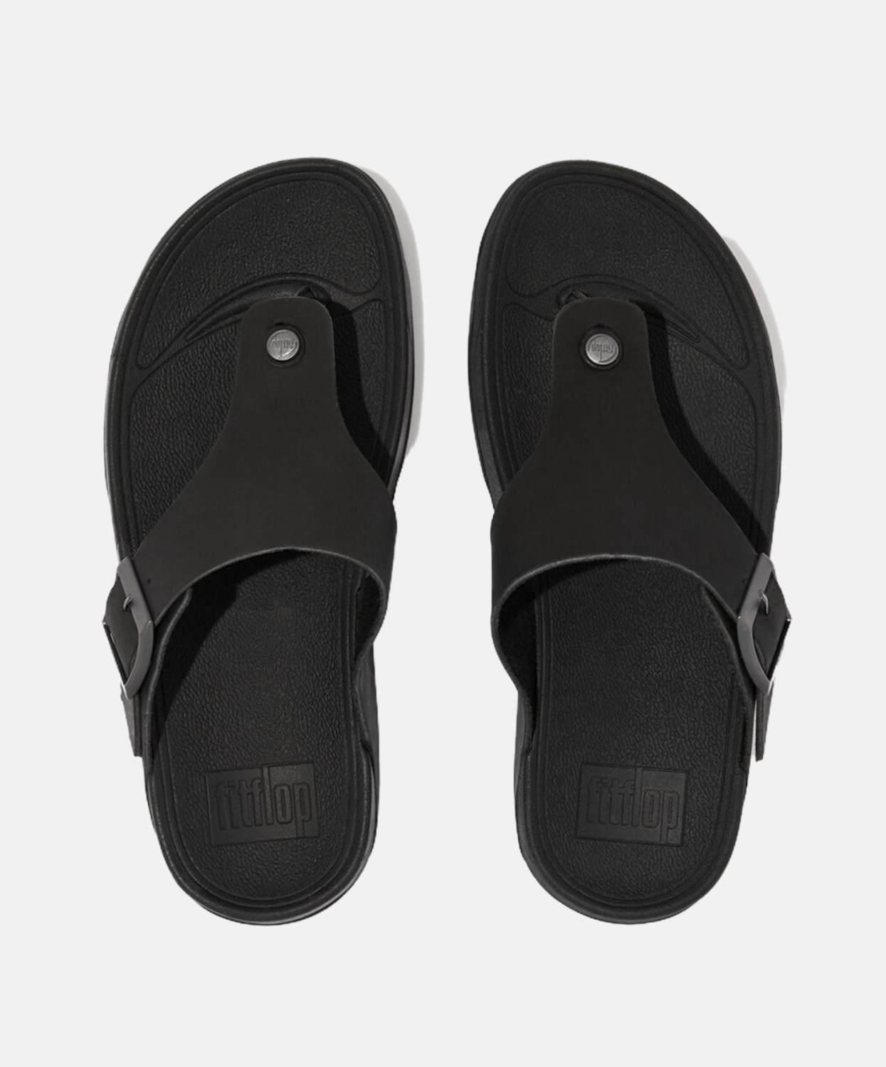 FitFlop Trakk II Mens Buckle Leather Toe Post Sandals Black