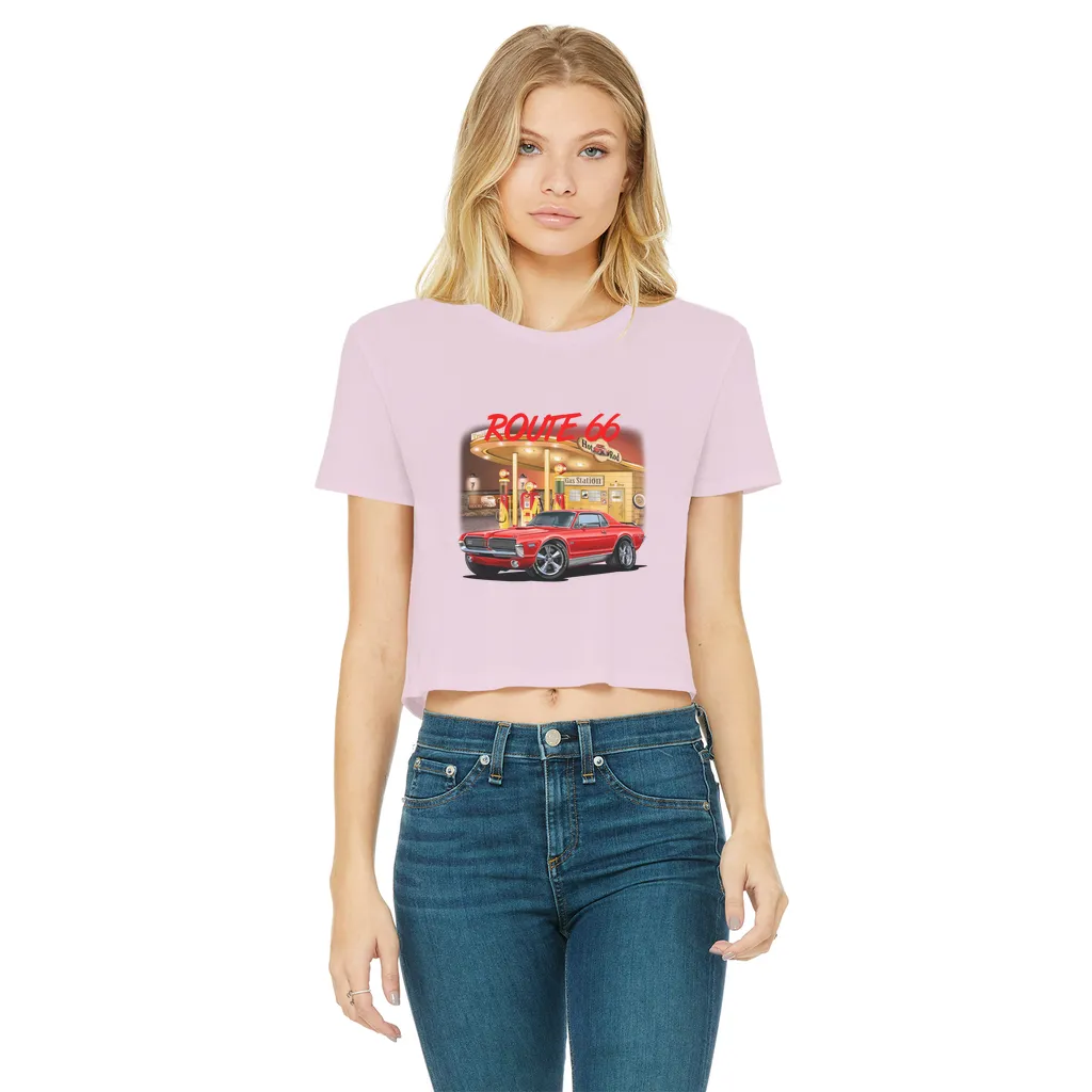 Gas Station Mercury Cougar Classic Women's Cropped Raw Edge T-Shirt